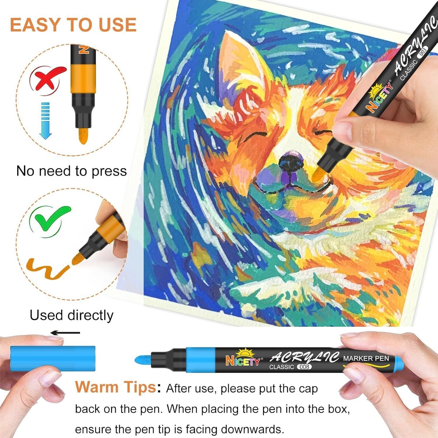 NICETY 100 Colors Acrylic Paint Pens Paint Markers, 3Mm Medium Tip Paint Markers