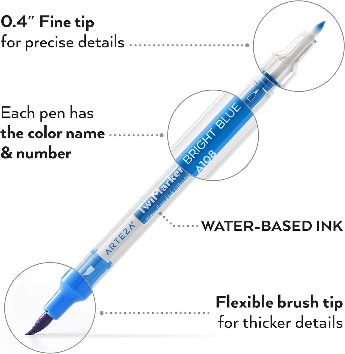 Dual Tip Brush Markers – Set of 48 Pens with Fine and Brush Tips, Water-Based Ink for Coloring, Sketching, Lettering & Journaling