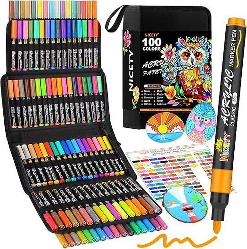 NICETY 100 Colors Acrylic Paint Pens Paint Markers, 3Mm Medium Tip Paint Markers