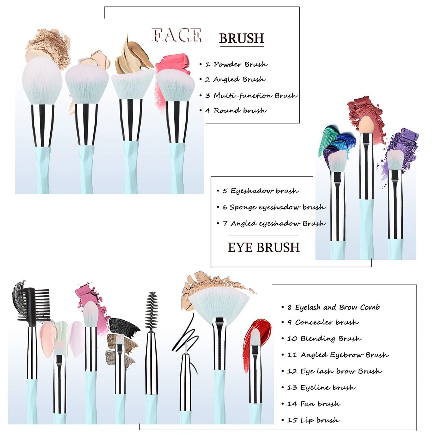 Pink Blue Gradient Makeup Brushes and Makeup Sponges Set 18Pcs/Set ,Soft Synthetic Fiber Makeup Brush Set,Suitable for Beginners/Makeup Artists, Valentine'S Day, Christmas Gifts