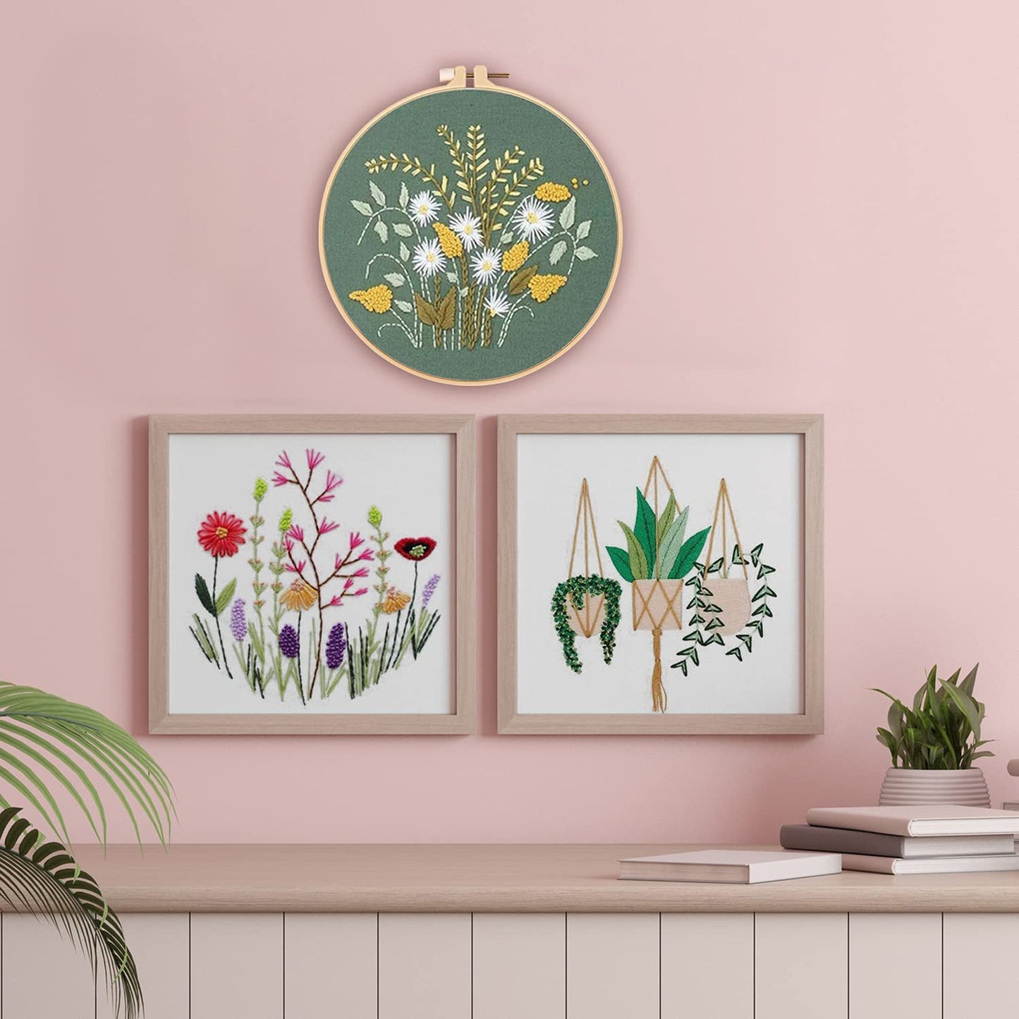 3 Pack Embroidery Kits for Beginners Starters Cross Stitch Kits with Pattern for Adults Kids Craft Stamped Cloth 3 Hoops Threads Needles