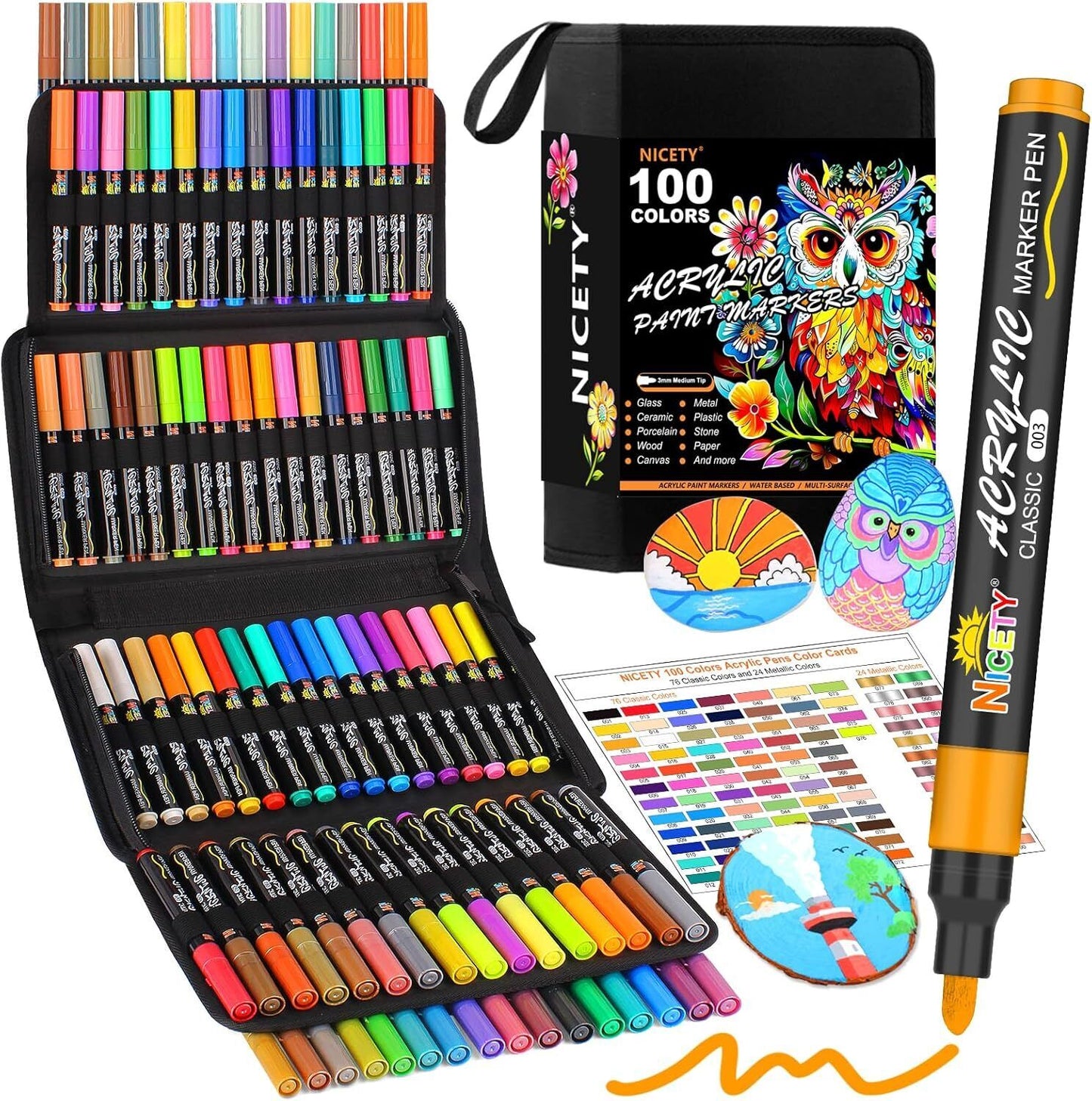 NICETY 100 Colors Acrylic Paint Pens Paint Markers, 3Mm Medium Tip Paint Markers
