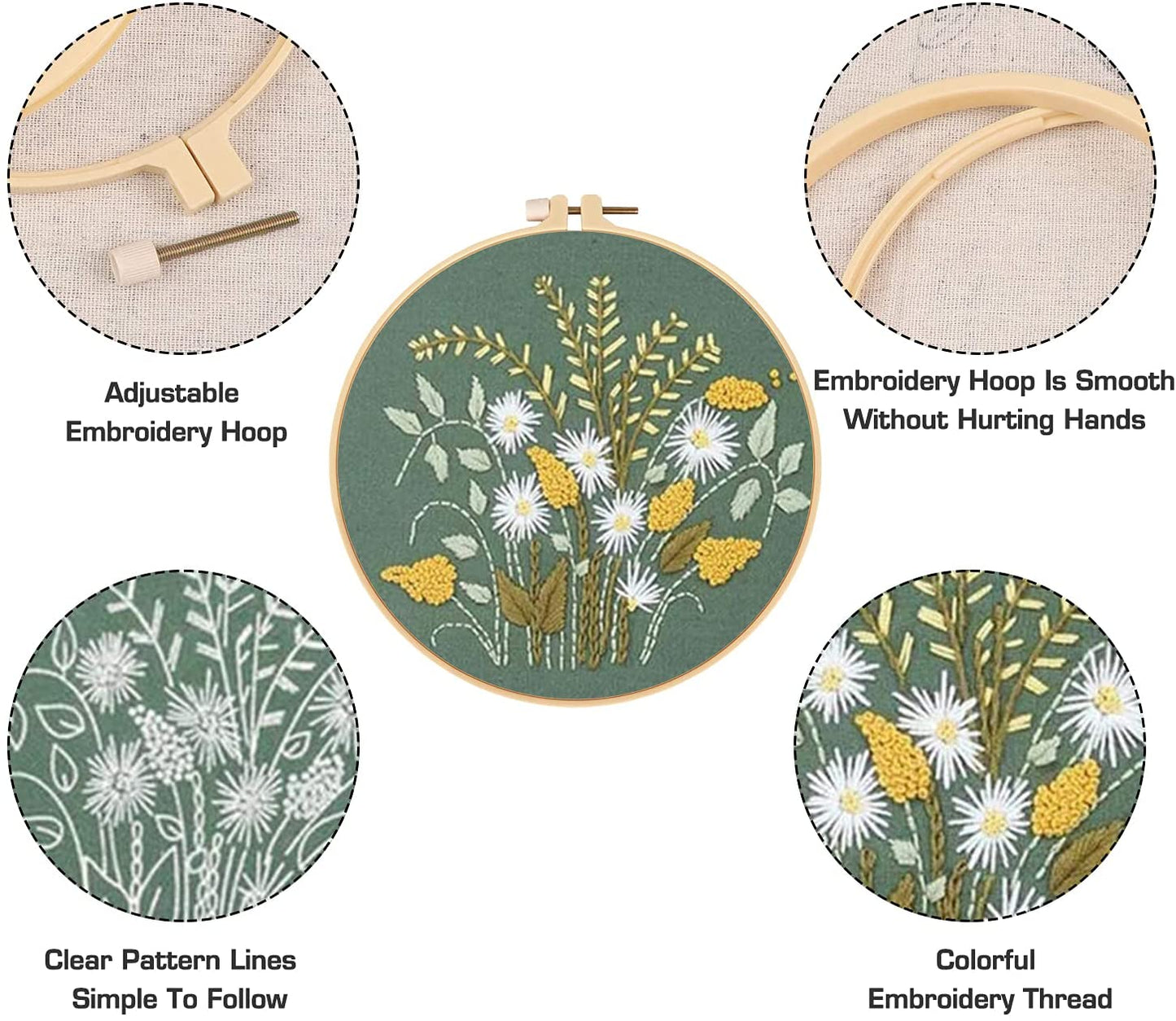 3 Pack Embroidery Kits for Beginners Starters Cross Stitch Kits with Pattern for Adults Kids Craft Stamped Cloth 3 Hoops Threads Needles