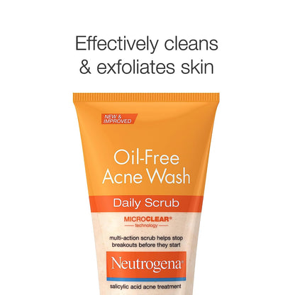 Oil-Free Acne Face Wash with 2% Salicylic Acid, Daily Exfoliating Scrub & Acne Treatment for Oily, Acne-Prone Skin, Clears Breakouts & Blackheads, 4.2 Fl. Oz