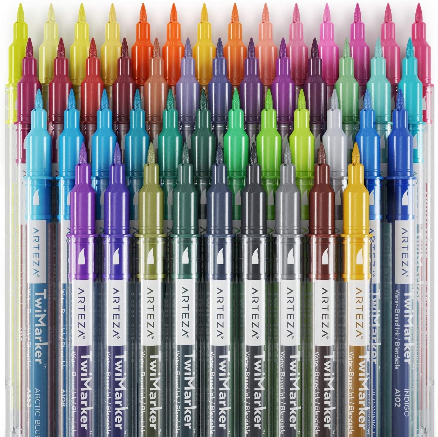 Dual Tip Brush Markers – Set of 48 Pens with Fine and Brush Tips, Water-Based Ink for Coloring, Sketching, Lettering & Journaling
