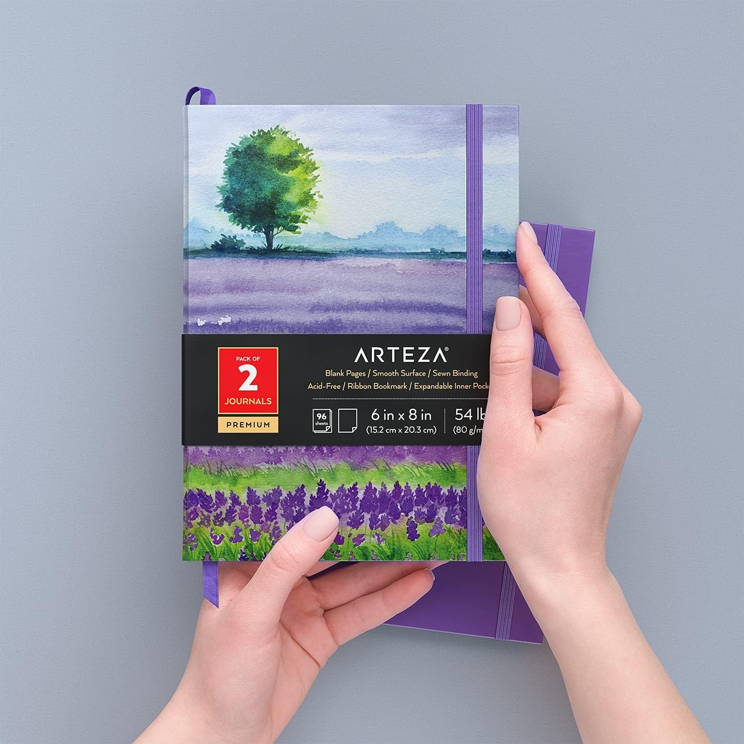 Lined Journal Notebooks, Set of 2, 6 X 8 Inches, 96 Sheets Each, Lavender Field Design and Purple, Aesthetic Notebooks with Smooth Paper, School Supplies for Planning, Writing, and Sketching