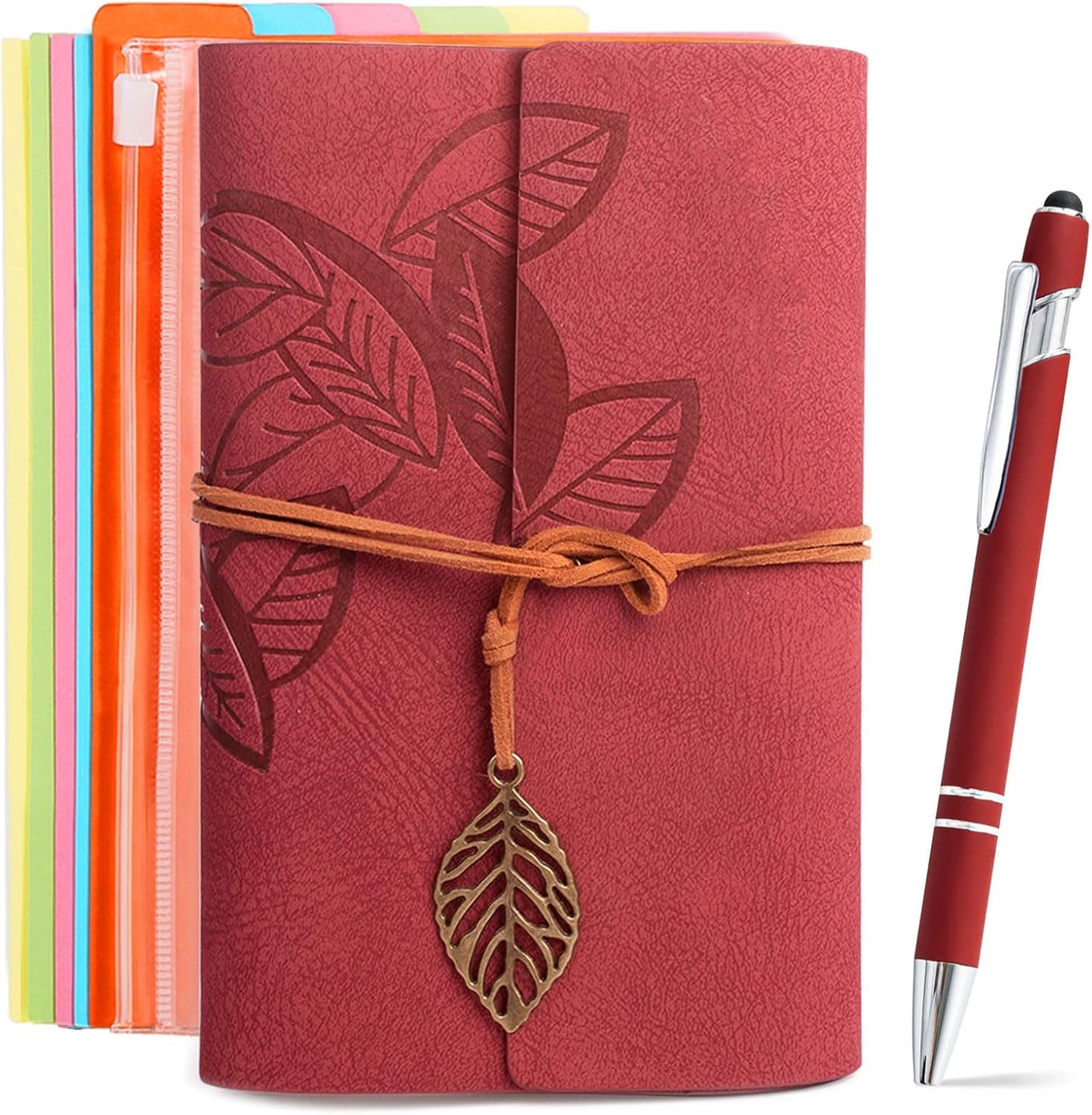 Refillable Leather Journals Notebook A6(7×5Inch) Lined Paper Travel Diary Women'S Small Pocket Notebook, Journals to Write in for Women Best Gift for Teens(Wine Red)