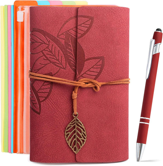 Refillable Leather Journals Notebook A6(7×5Inch) Lined Paper Travel Diary Women'S Small Pocket Notebook, Journals to Write in for Women Best Gift for Teens(Wine Red)