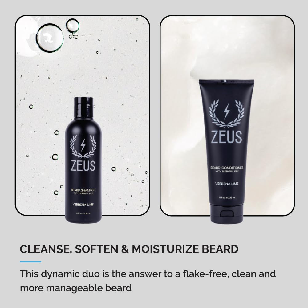 Beard Wash Set for Men, Shampoo & Conditioner Duo with Green Tea & Essential Oils, Hydrates, Softens & Strengthens Beard Hair (Made in USA) Sandalwood