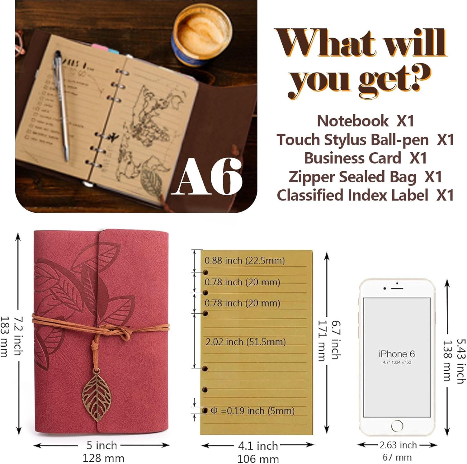 Refillable Leather Journals Notebook A6(7×5Inch) Lined Paper Travel Diary Women'S Small Pocket Notebook, Journals to Write in for Women Best Gift for Teens(Wine Red)