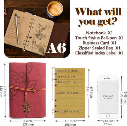 Refillable Leather Journals Notebook A6(7×5Inch) Lined Paper Travel Diary Women'S Small Pocket Notebook, Journals to Write in for Women Best Gift for Teens(Wine Red)