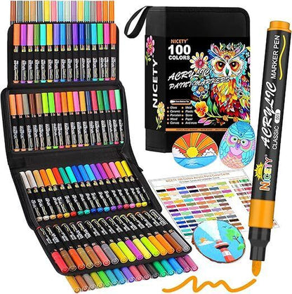 NICETY 100 Colors Acrylic Paint Pens Paint Markers, 3Mm Medium Tip Paint Markers