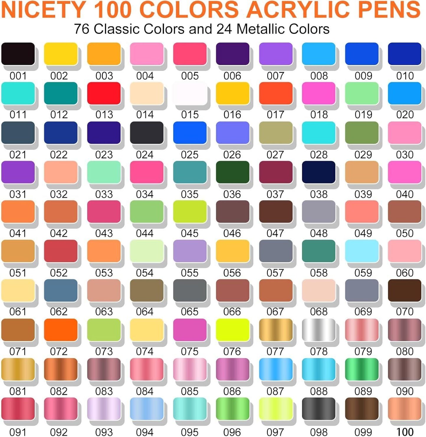 NICETY 100 Colors Acrylic Paint Pens Paint Markers, 3Mm Medium Tip Paint Markers