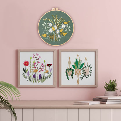 3 Pack Embroidery Kits for Beginners Starters Cross Stitch Kits with Pattern for Adults Kids Craft Stamped Cloth 3 Hoops Threads Needles