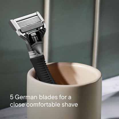 Shaving Kit for Men - Razor Handle, 3 Razor Blade Refills, Foaming Shave Gel, and Travel Blade Cover - Charcoal