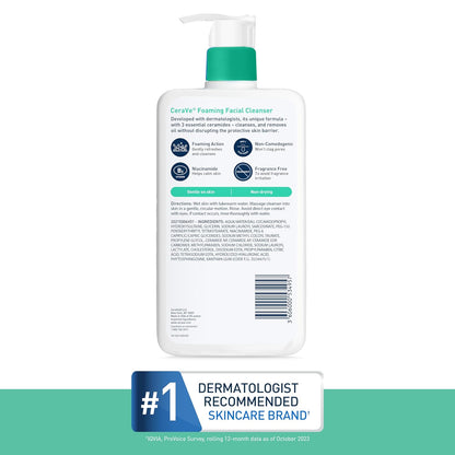 Foaming Facial Cleanser, Daily Face Wash for Oily Skin, Hyaluronic Acid + Ceramides + Niacinamide, Fragrance Free & Paraben Free, Non-Drying Oil Control Face Wash, 19 Fluid Ounce