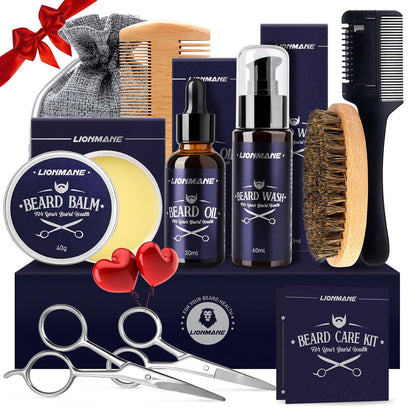 Beard Care Kit for Men, Dad Father’S Day Gifts, Beard Mustache Grooming Kit-Beard Balm, Beard Wash, Beard Oil, Brush, Scissors, Birthday Anniversary Daily Gifts for Husband/Boyfriend/Him