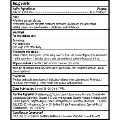 CLEAR Pore Normalizing Facial Cleanser, Acne Daily Face Wash, Salicylic Acid Face Cleanser for Clogged & Enlarged Pores, Redness & Blackheads, Fragrance Free