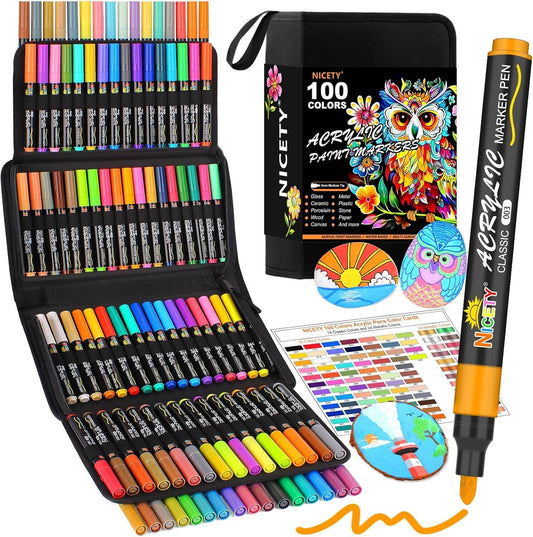 NICETY 100 Colors Acrylic Paint Pens Paint Markers, 3Mm Medium Tip Paint Markers