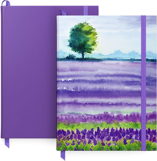 Lined Journal Notebooks, Set of 2, 6 X 8 Inches, 96 Sheets Each, Lavender Field Design and Purple, Aesthetic Notebooks with Smooth Paper, School Supplies for Planning, Writing, and Sketching