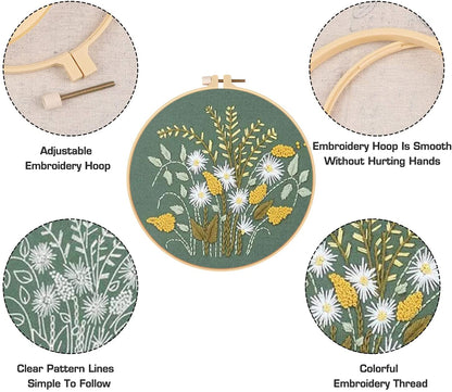 3 Pack Embroidery Kits for Beginners Starters Cross Stitch Kits with Pattern for Adults Kids Craft Stamped Cloth 3 Hoops Threads Needles